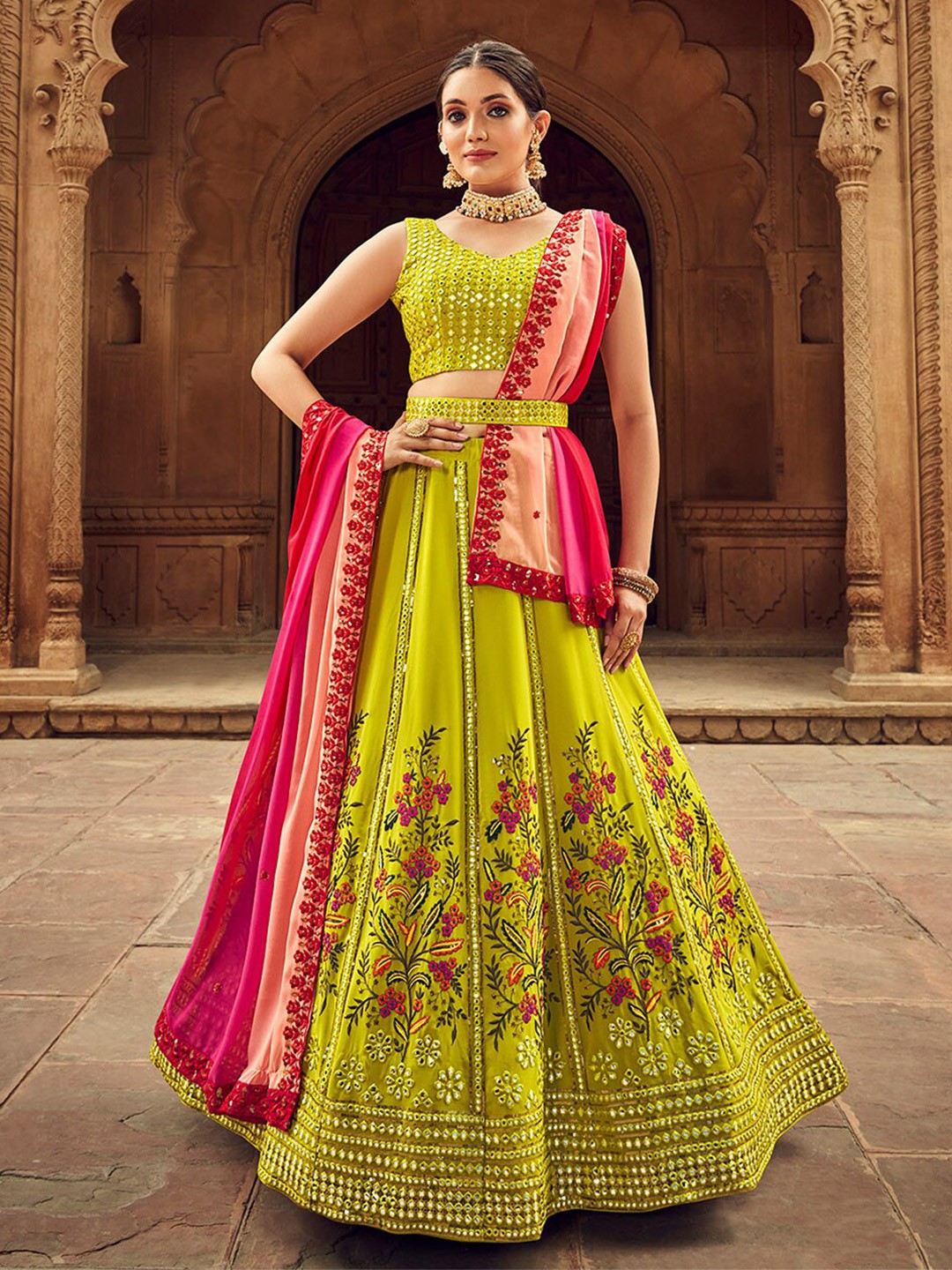 ODETTE Embroidered Thread Work Semi-Stitched Lehenga & Unstitched Blouse With Dupatta, Lime green
ODETTE Embroidered Thread Work Semi-Stitched Lehenga & Unstitched Blouse With Dupatta, Lime green