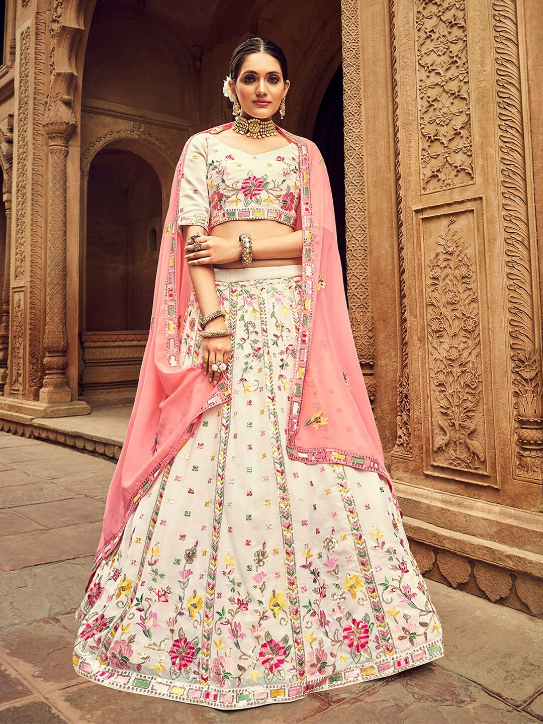 ODETTE Embroidered Sequinned Semi-Stitched Lehenga & Unstitched Blouse With Dupatta, Off white
ODETTE Embroidered Sequinned Semi-Stitched Lehenga & Unstitched Blouse With Dupatta, Off white