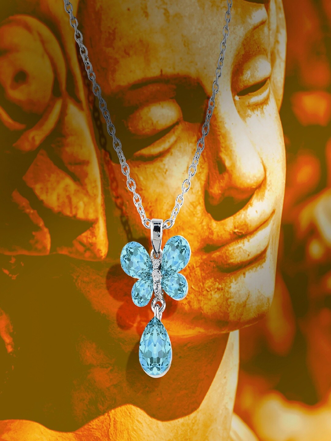Mahi Women Rhodium-Plated Crystals-Studded Butterfly Pendant with Link Chain, Turquoise blue
Mahi Women Rhodium-Plated Crystals-Studded Butterfly Pendant with Link Chain, Turquoise blue