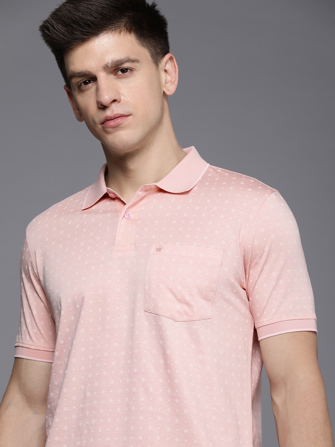 Louis Philippe Men Pure Cotton Micro Ditsy Printed Polo Collar T-shirt With Chest Pocket, Pink
Louis Philippe Men Pure Cotton Micro Ditsy Printed Polo Collar T-shirt With Chest Pocket, Pink