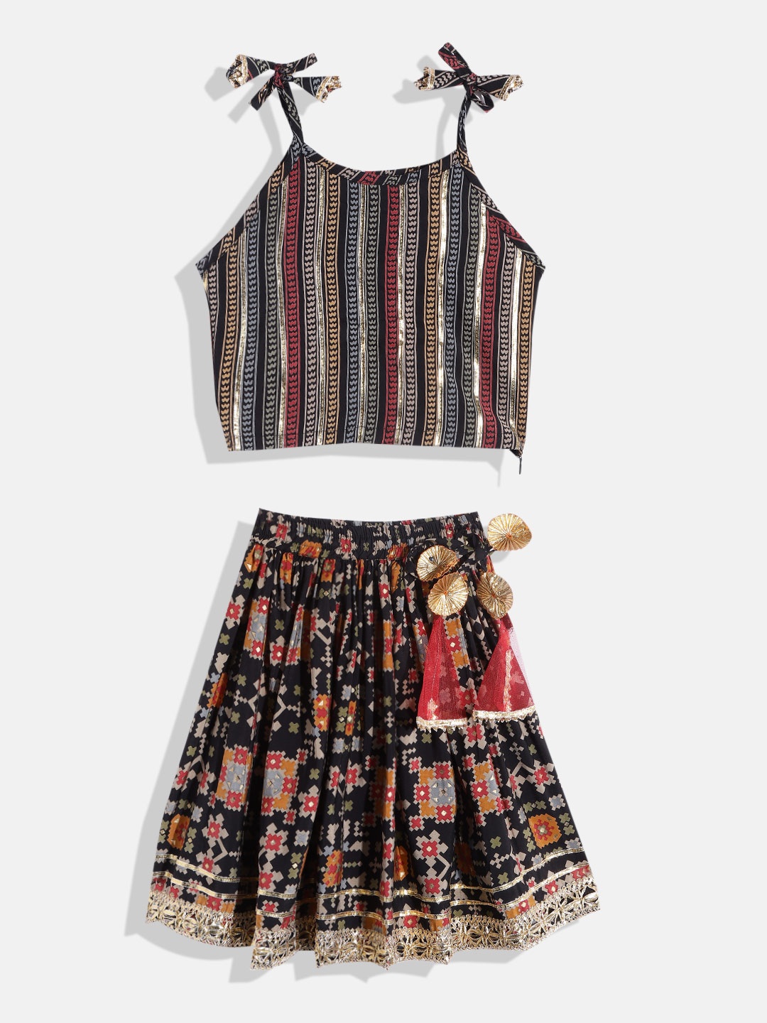 Readiprint Fashions Girls Printed Ready to Wear Cotton Lehenga Choli, Black