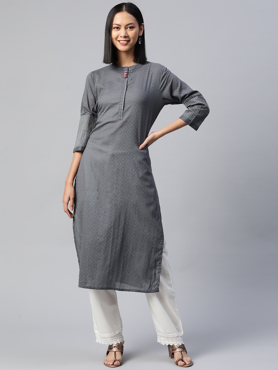 Readiprint Fashions Women Grey Geometric Cotton Kurta