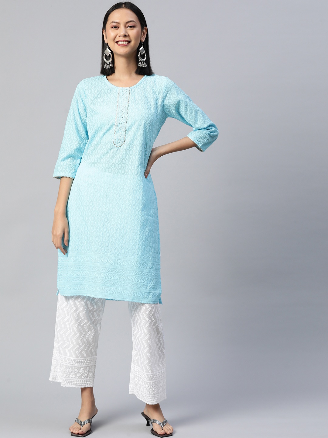 Readiprint Fashions Women Floral Embroidered Chikankari Pure Cotton Kurta with Palazzos, Blue
Readiprint Fashions Women Floral Embroidered Chikankari Pure Cotton Kurta with Palazzos, Blue