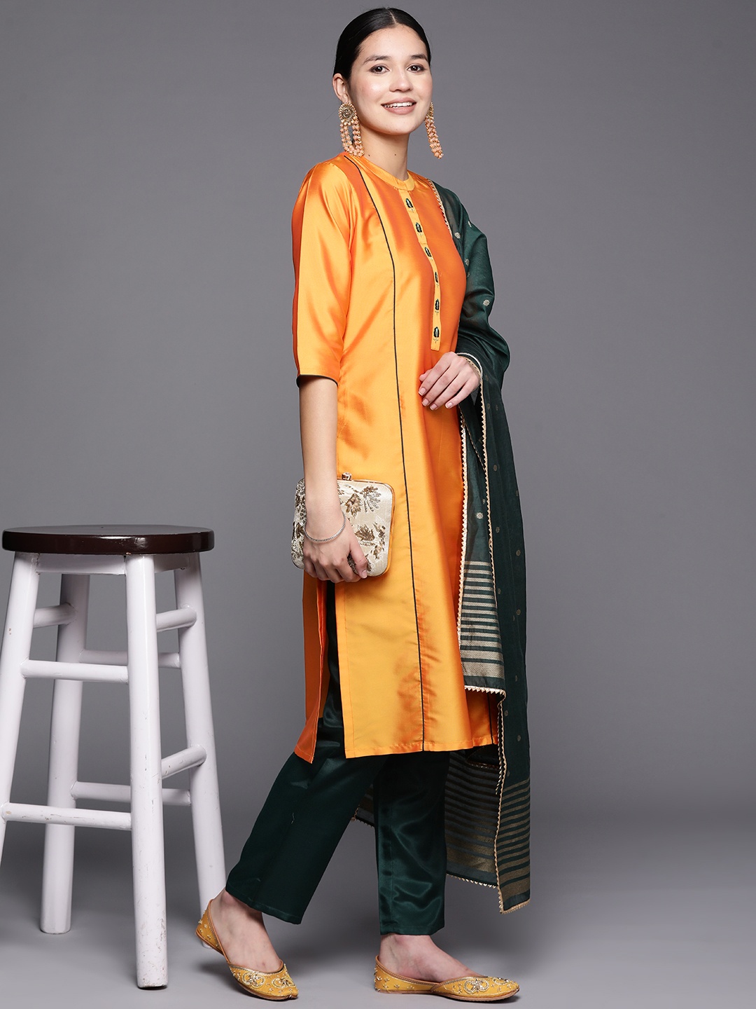 Libas Women Floral Embroidered Thread Work Kurta With Trousers & With Dupatta, Mustard
Libas Women Floral Embroidered Thread Work Kurta With Trousers & With Dupatta, Mustard