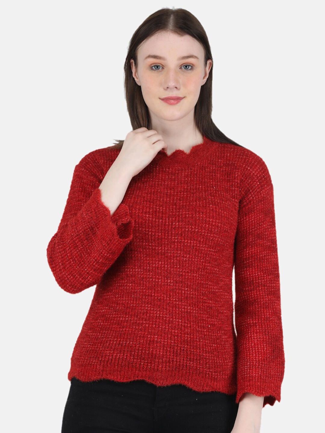 Monte Carlo Women Wool Round Neck Top, Maroon