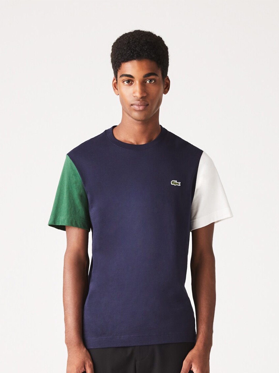 Lacoste Men Colourblocked Cotton T-shirt, Navy blue