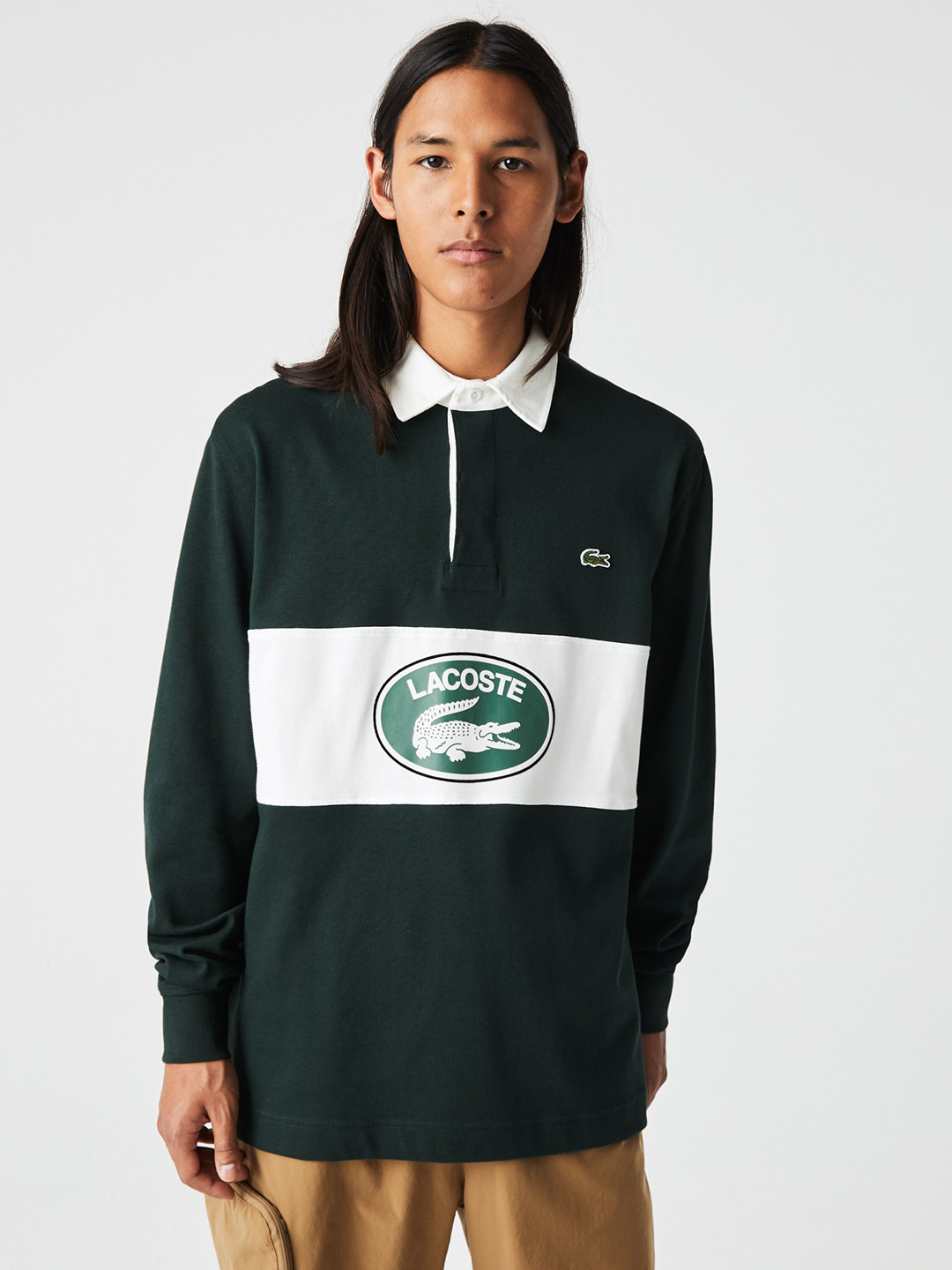 Lacoste Men Colourblocked Polo Collar Oversized Pure Cotton T-shirt, Green 
Lacoste Men Colourblocked Polo Collar Oversized Pure Cotton T-shirt, Green