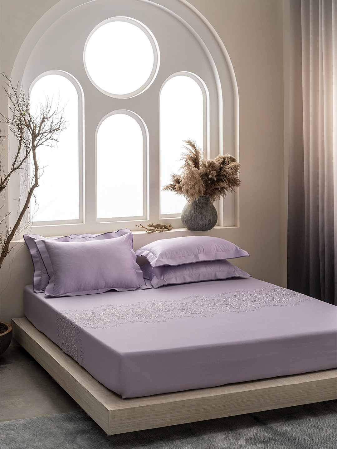 DDecor Excellence Lavender & Off White Cotton 210 TC King Bedsheet with 2 Pillow Covers
DDecor Excellence Lavender & Off White Cotton 210 TC King Bedsheet with 2 Pillow Covers