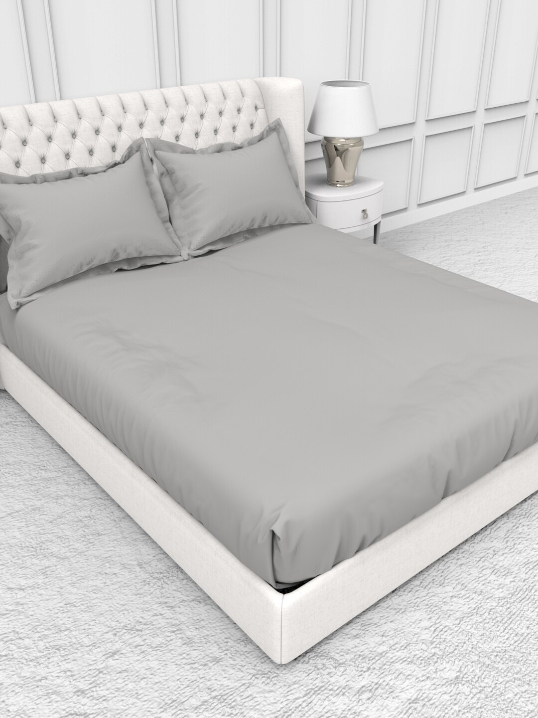 THE WHITE MOSS Alley Silver-Toned Pure Cotton 300 TC Single Bedsheet with 2 Pillow Covers
THE WHITE MOSS Alley Silver-Toned Pure Cotton 300 TC Single Bedsheet with 2 Pillow Covers