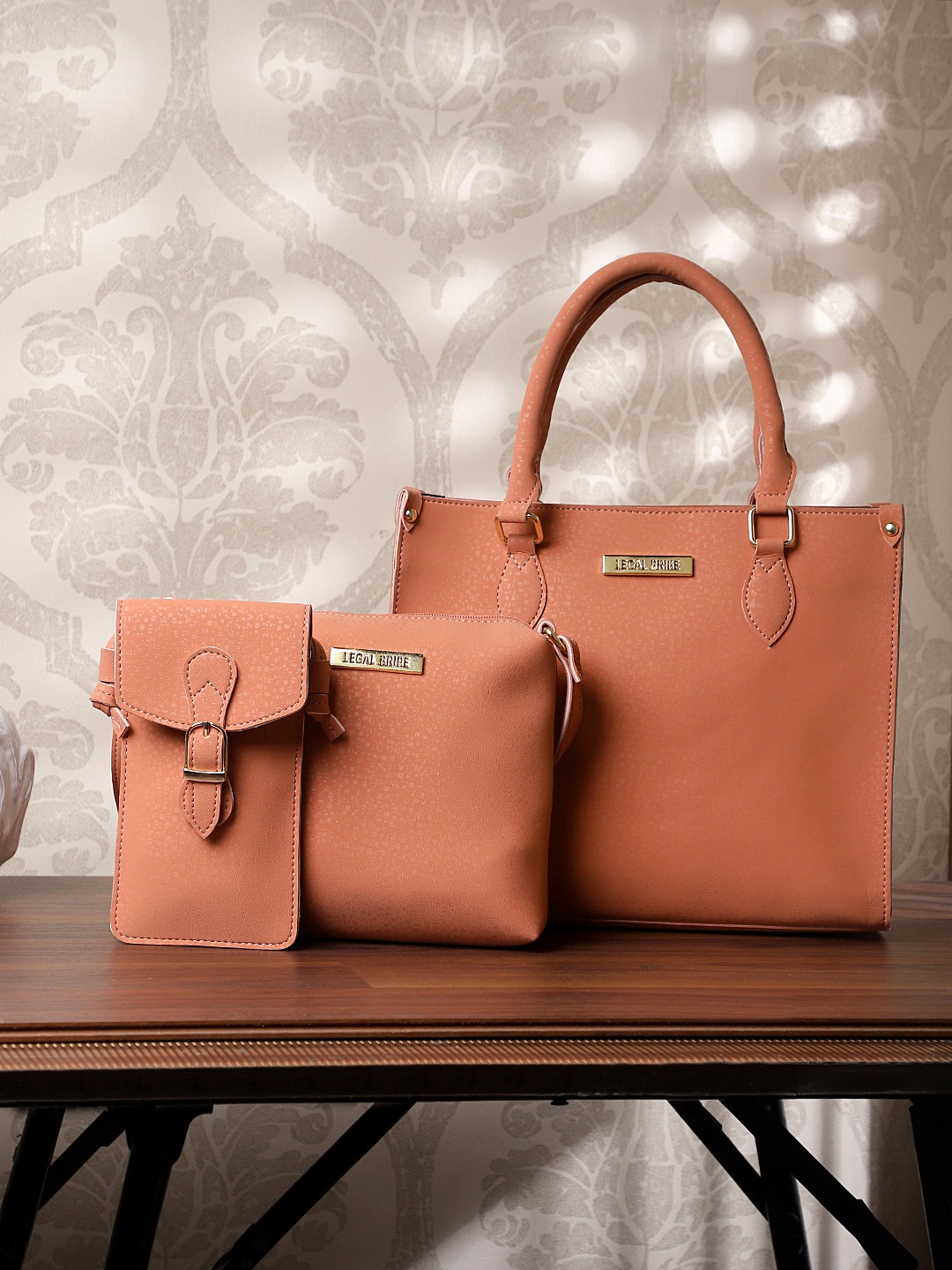 LEGAL BRIBE Combo of 3 PU Oversized Structured Handheld Bag, Pink