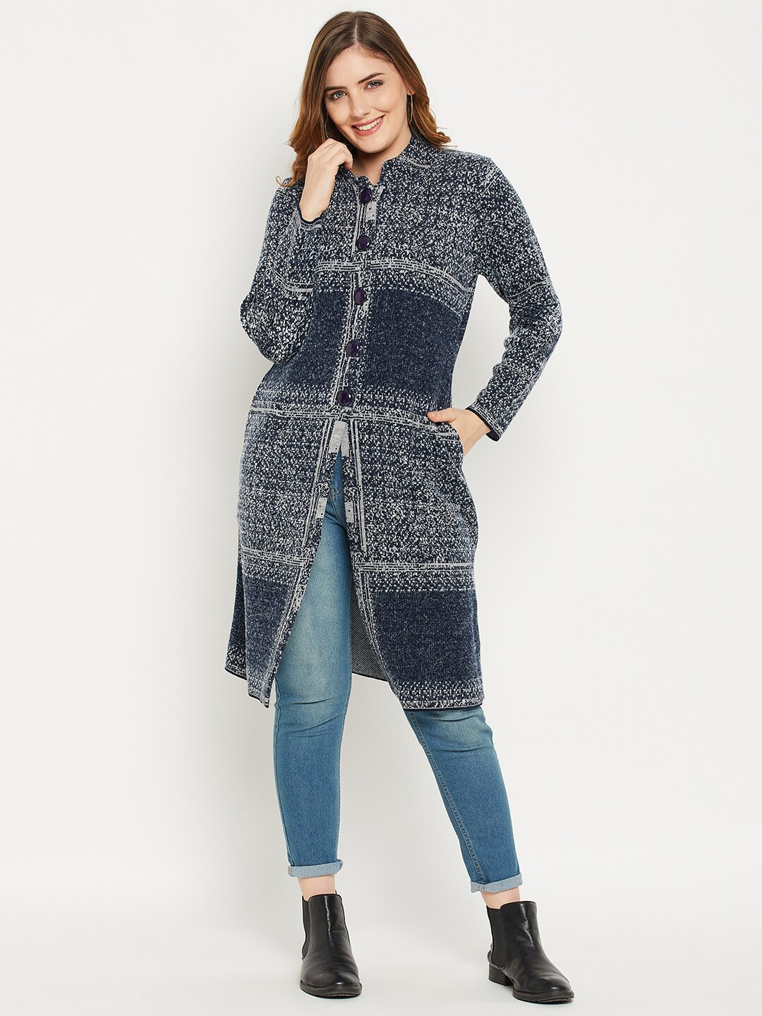 Zigo Women Printed Longline Wool Sweater, Navy blue
Zigo Women Printed Longline Wool Sweater, Navy blue