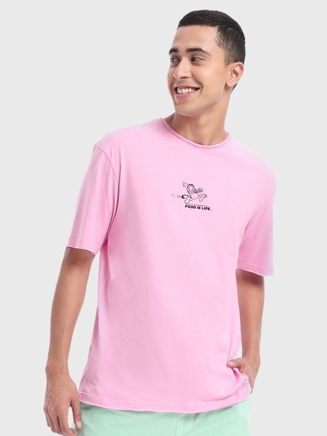 Bewakoof Men Cotton Loose T-shirt, Pink