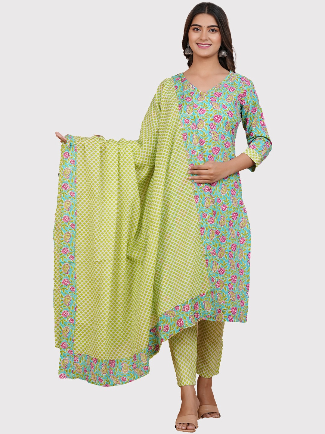 KALINI Women Sea Green Ethnic Motifs Printed Pure Cotton Kurta with Trousers & With Dupatta
KALINI Women Sea Green Ethnic Motifs Printed Pure Cotton Kurta with Trousers & With Dupatta