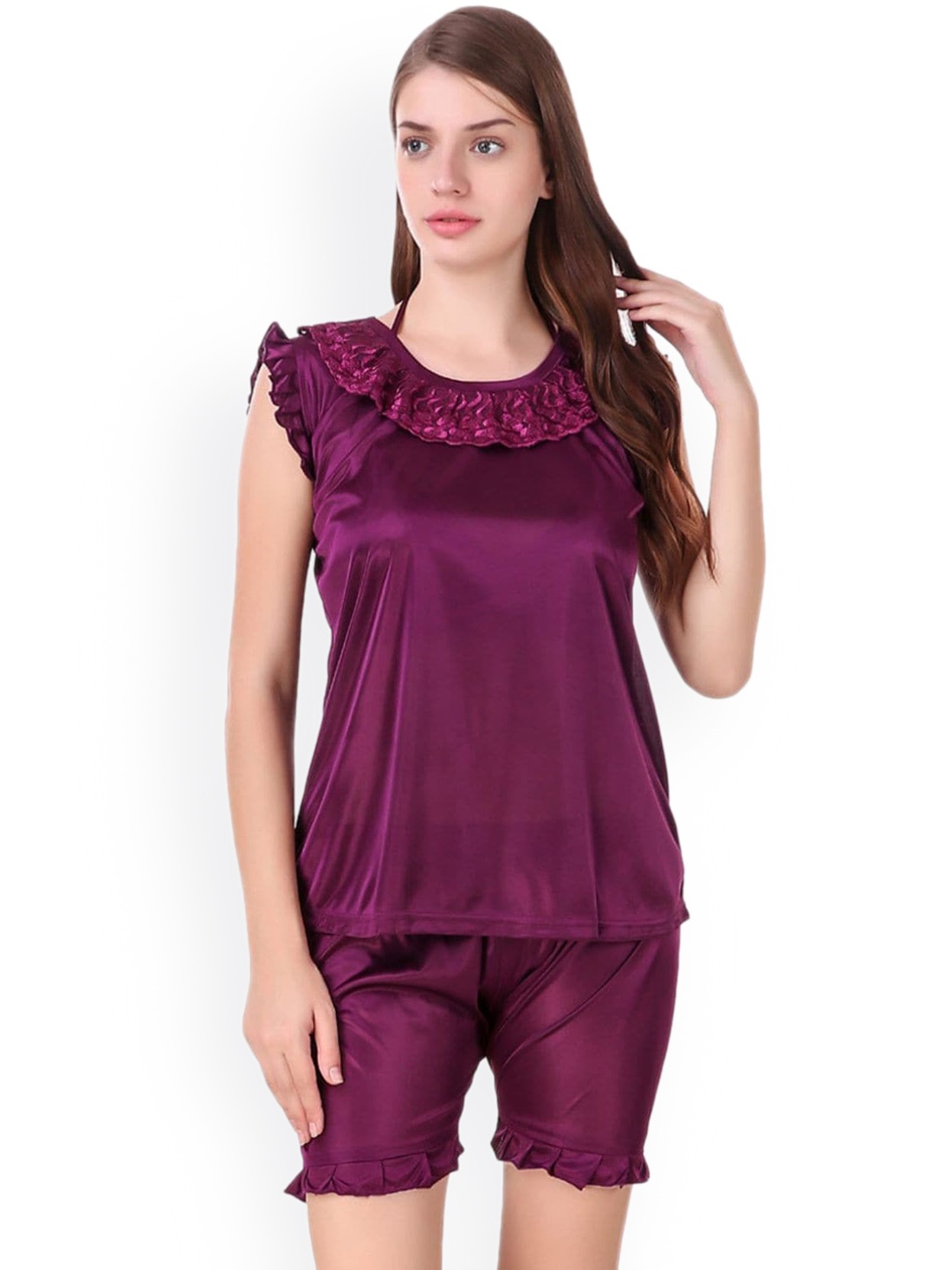 Fasense Women Sleeveless Night suit, Purple