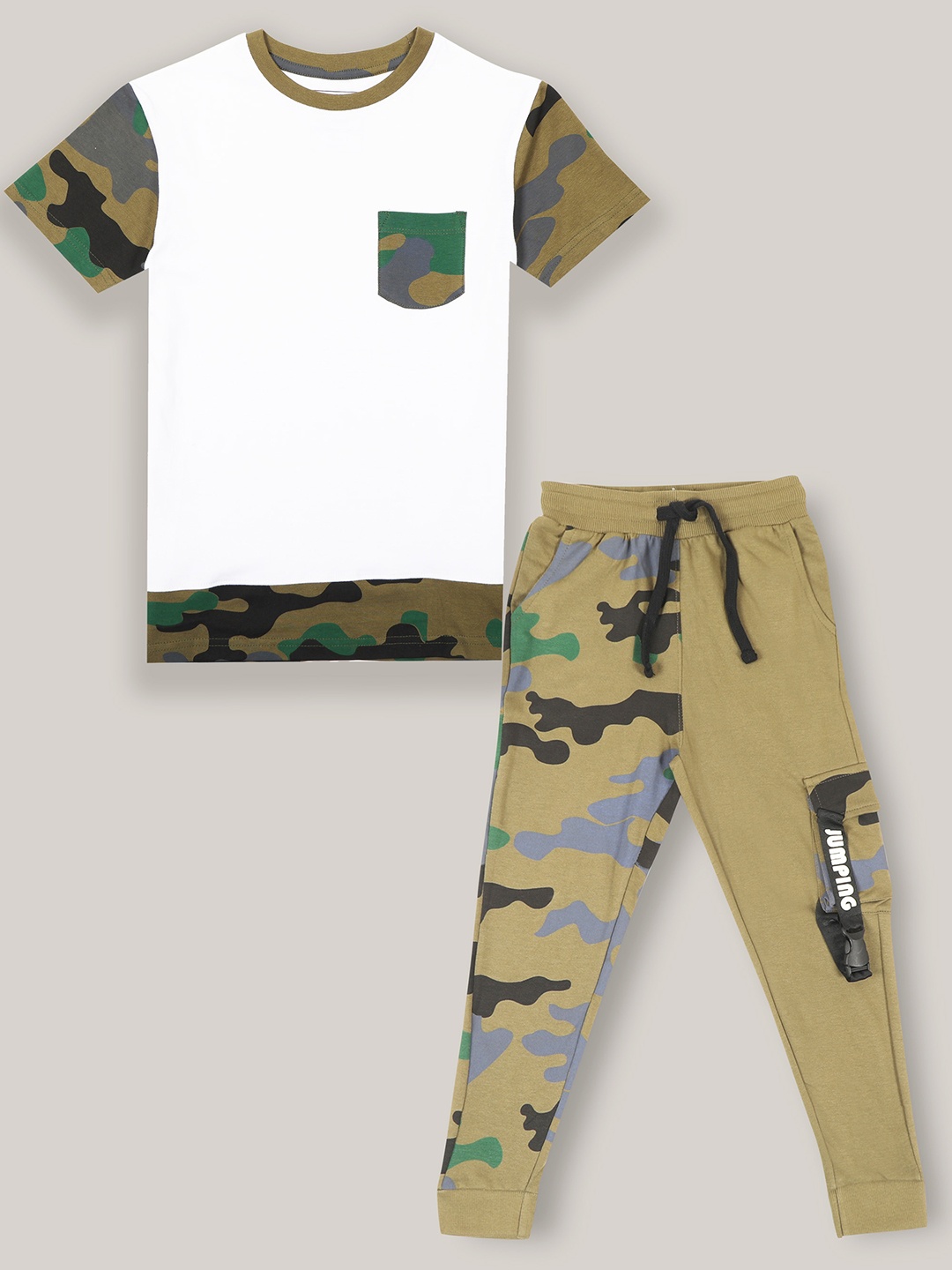 Jumping Joey Boys Printed Pure Cotton Clothing Set, White