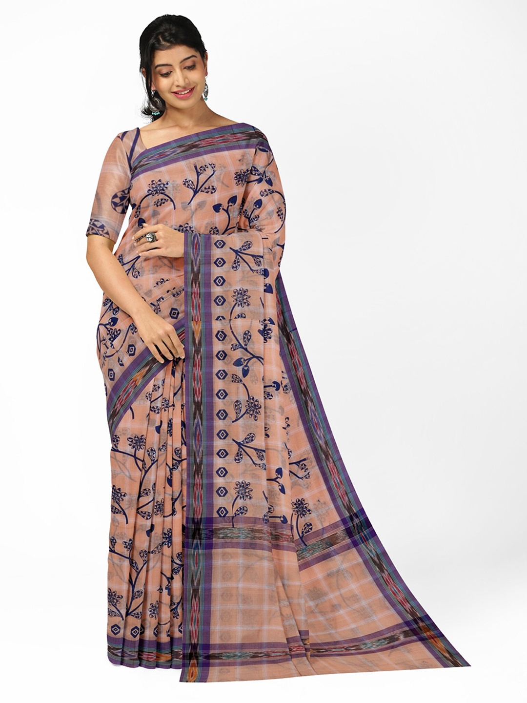 APCO Floral Pure Cotton Saree, Pink