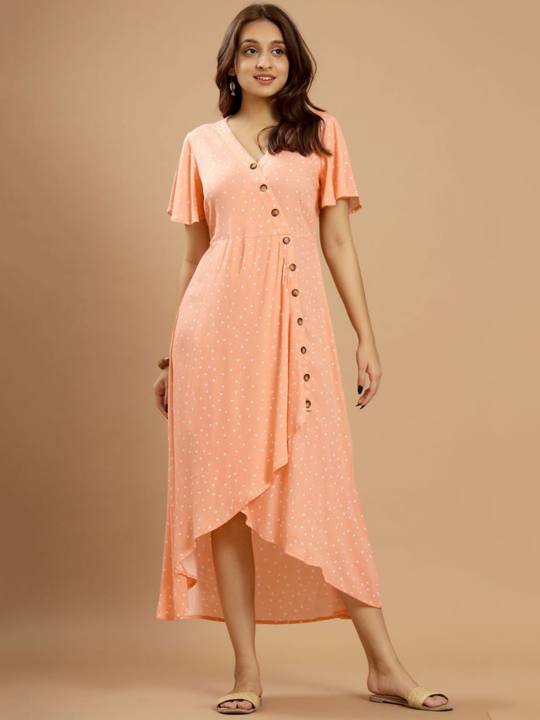 AUTUMN LANE Printed Midi Dress, Peach