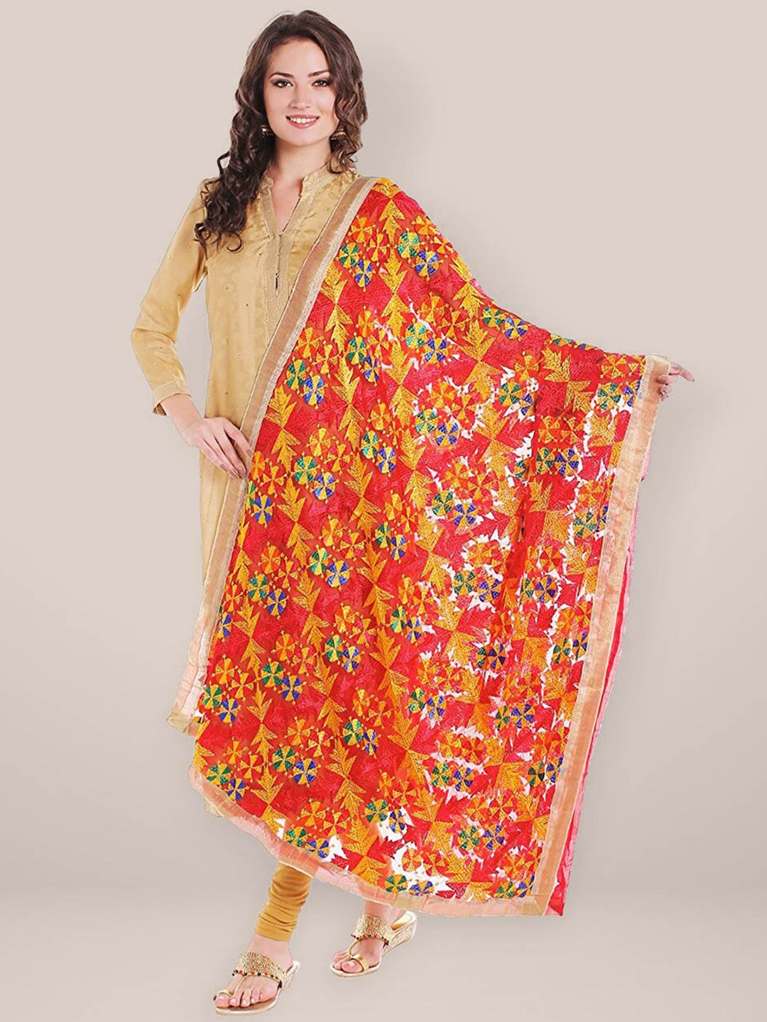 Dupatta Bazaar Embroidered Dupatta with Phulkari, Pink