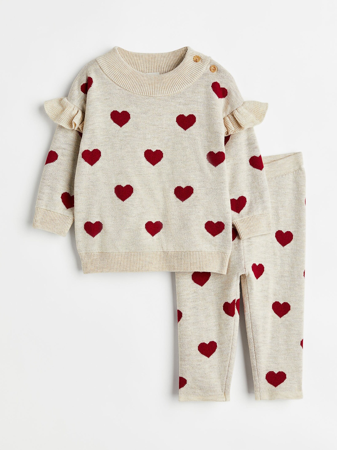 H&M Girls 2-Piece Jacquard-Knit Set, Beige