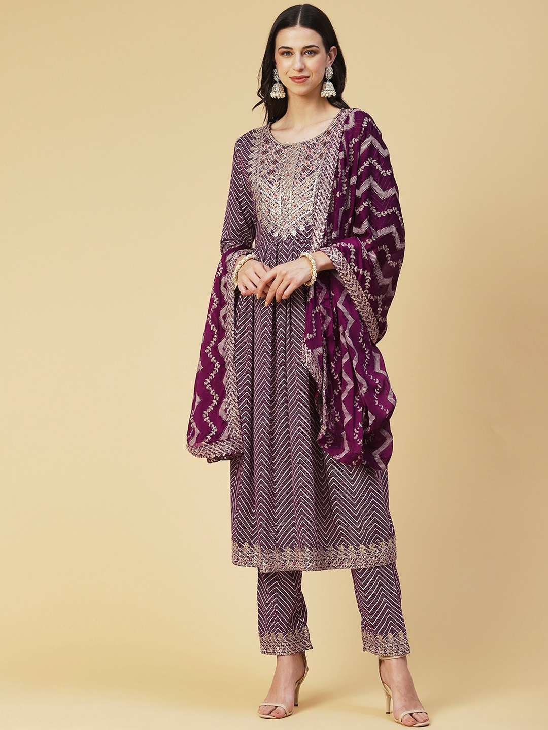 FASHOR Women Printed Pleated Thread Work Pure Cotton Kurta with Trousers & With Dupatta, Burgundy
FASHOR Women Printed Pleated Thread Work Pure Cotton Kurta with Trousers & With Dupatta, Burgundy