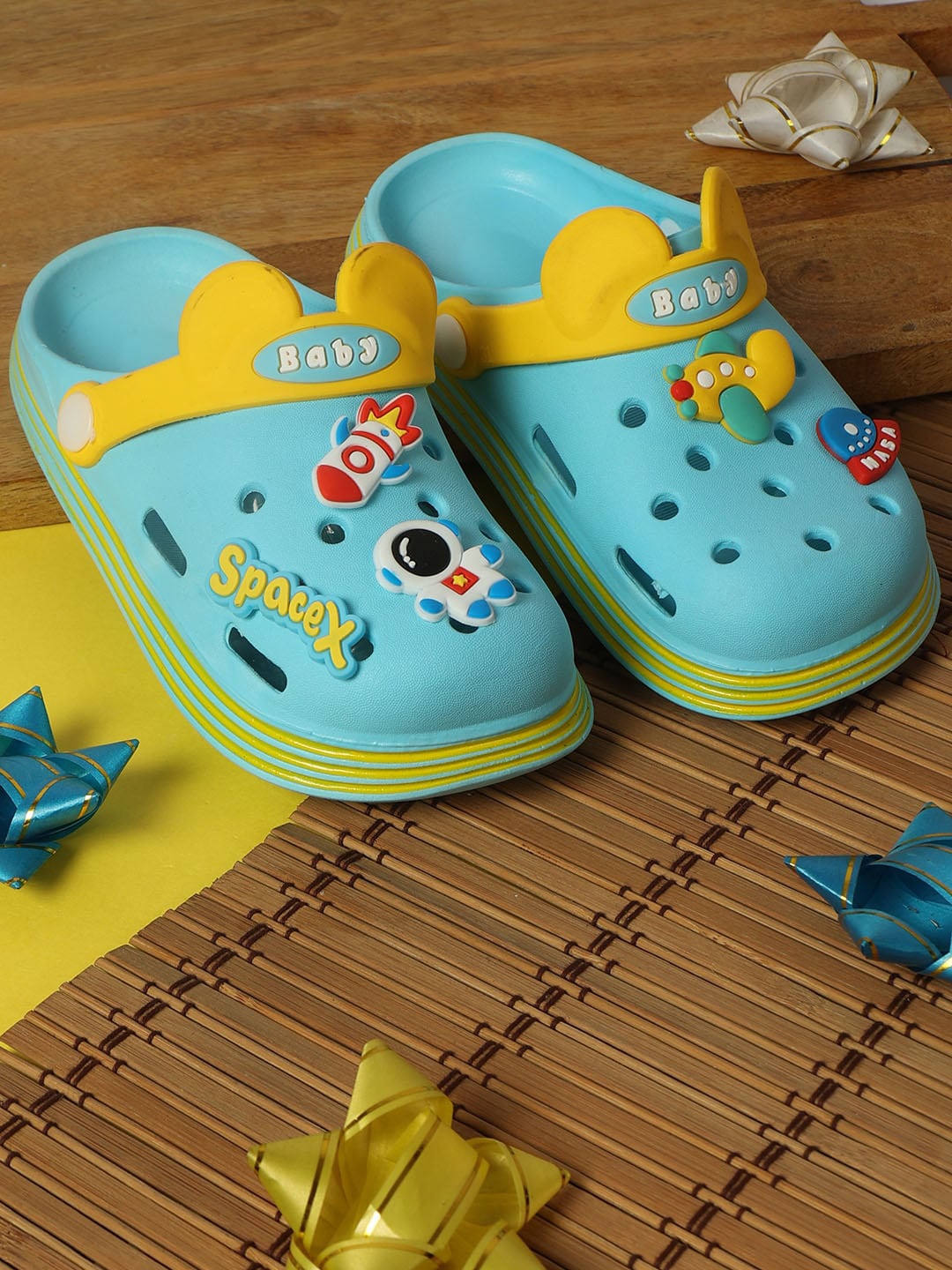 PASSION PETALS Boys Printed Rubber Clogs, Turquoise blue