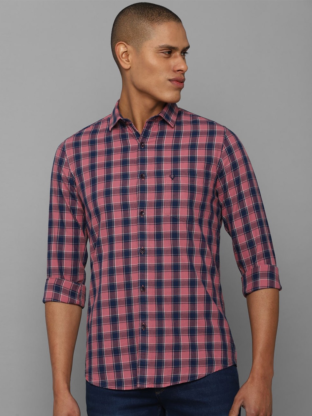 Allen Solly Men Slim Fit Checked Cotton Casual Shirt, Pink