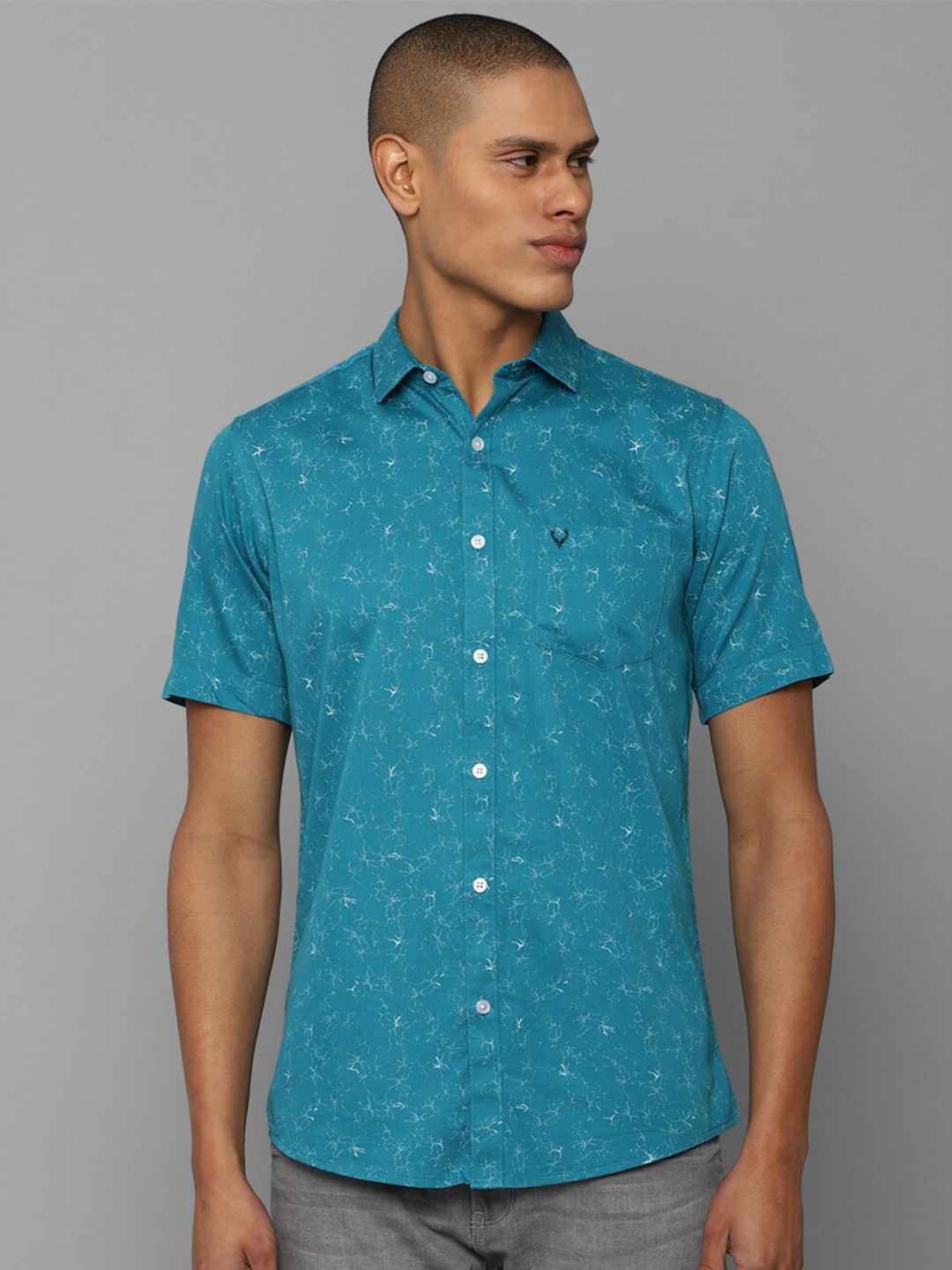 Allen Solly Men Slim Fit Printed Casual Cotton Shirt, Blue