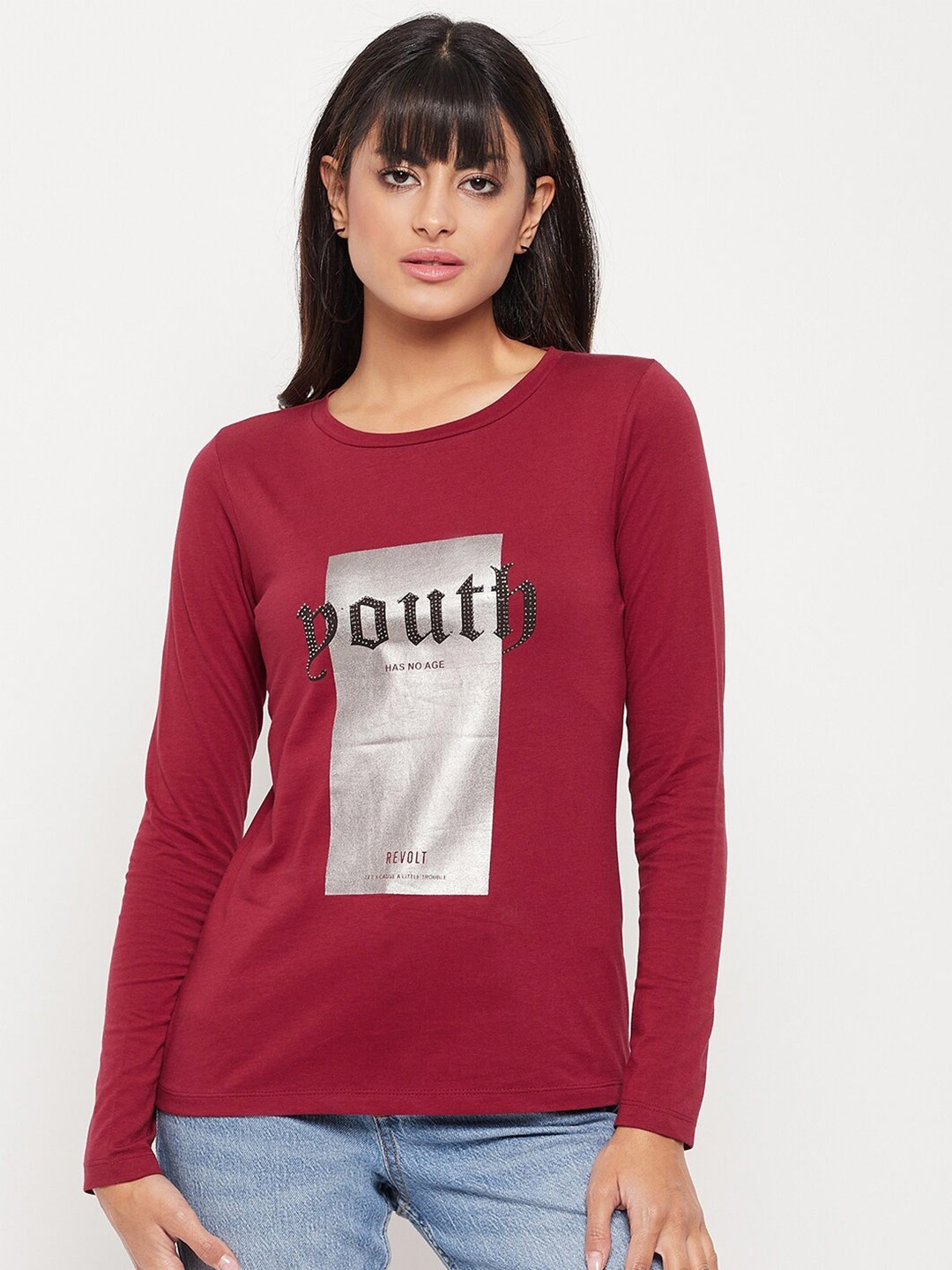 Madame Graphic Printed Top, Maroon