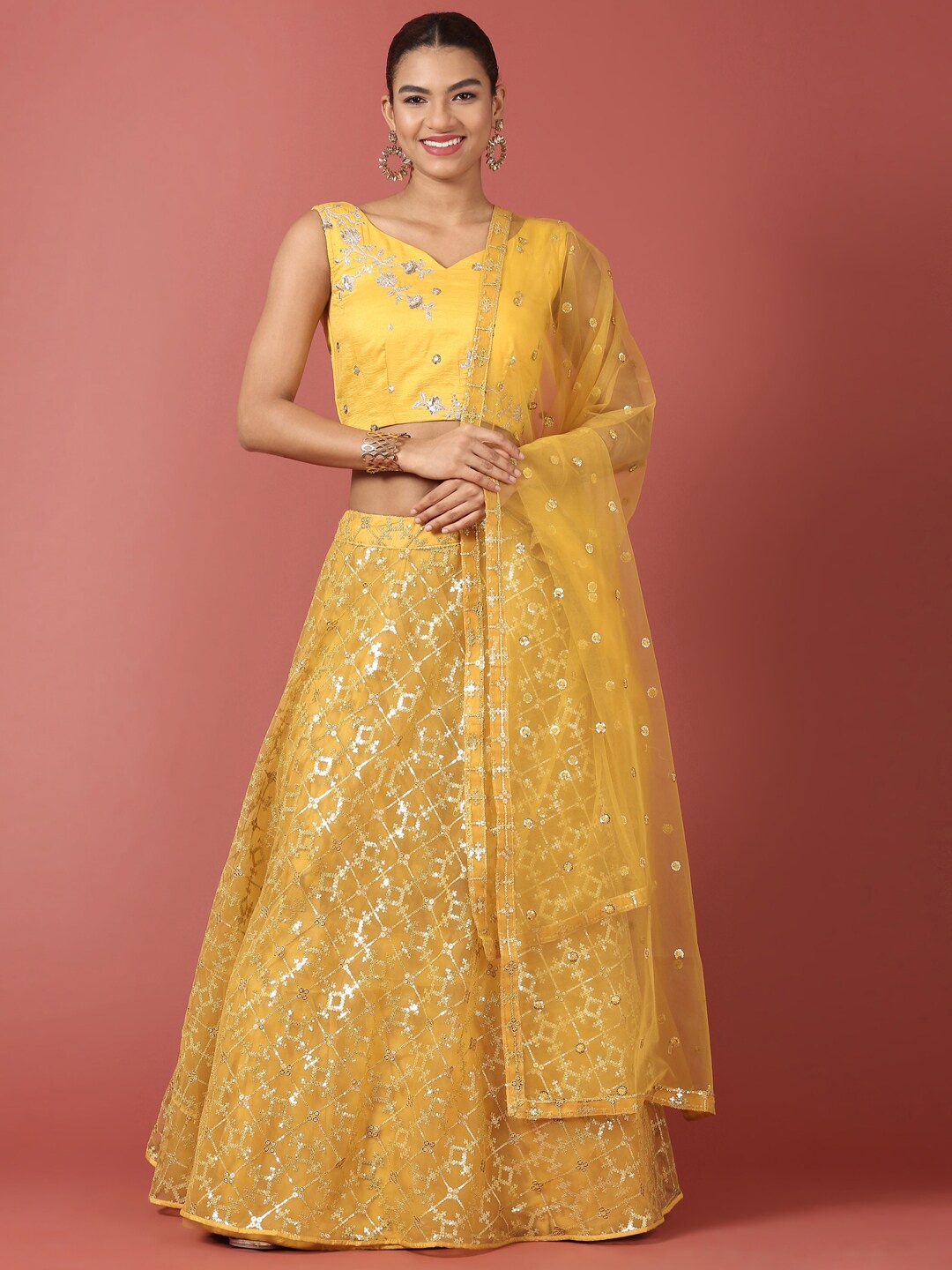panchhi Embellished Sequinned Semi-Stitched Lehenga & Unstitched Blouse With Dupatta, Mustard
panchhi Embellished Sequinned Semi-Stitched Lehenga & Unstitched Blouse With Dupatta, Mustard