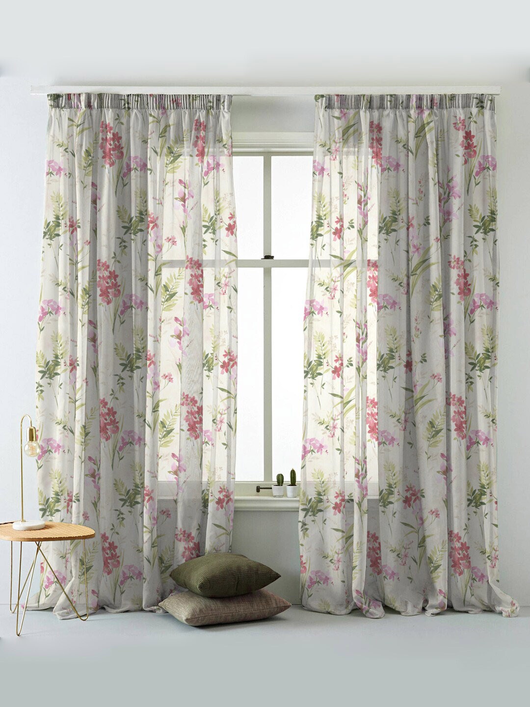 SPACES Set Of 2 Pink Elegent Floral Print Sheer Semi Transparent Long Door Curtain 9 Ft, Cream
SPACES Set Of 2 Pink Elegent Floral Print Sheer Semi Transparent Long Door Curtain 9 Ft, Cream