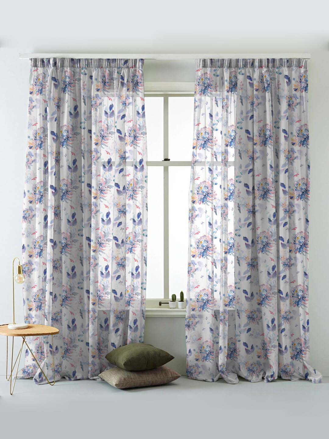 SPACES Set Of 2 Blue Elegent Floral Print Sheer Semi Transparent Window Curtain 5 Ft, White
SPACES Set Of 2 Blue Elegent Floral Print Sheer Semi Transparent Window Curtain 5 Ft, White