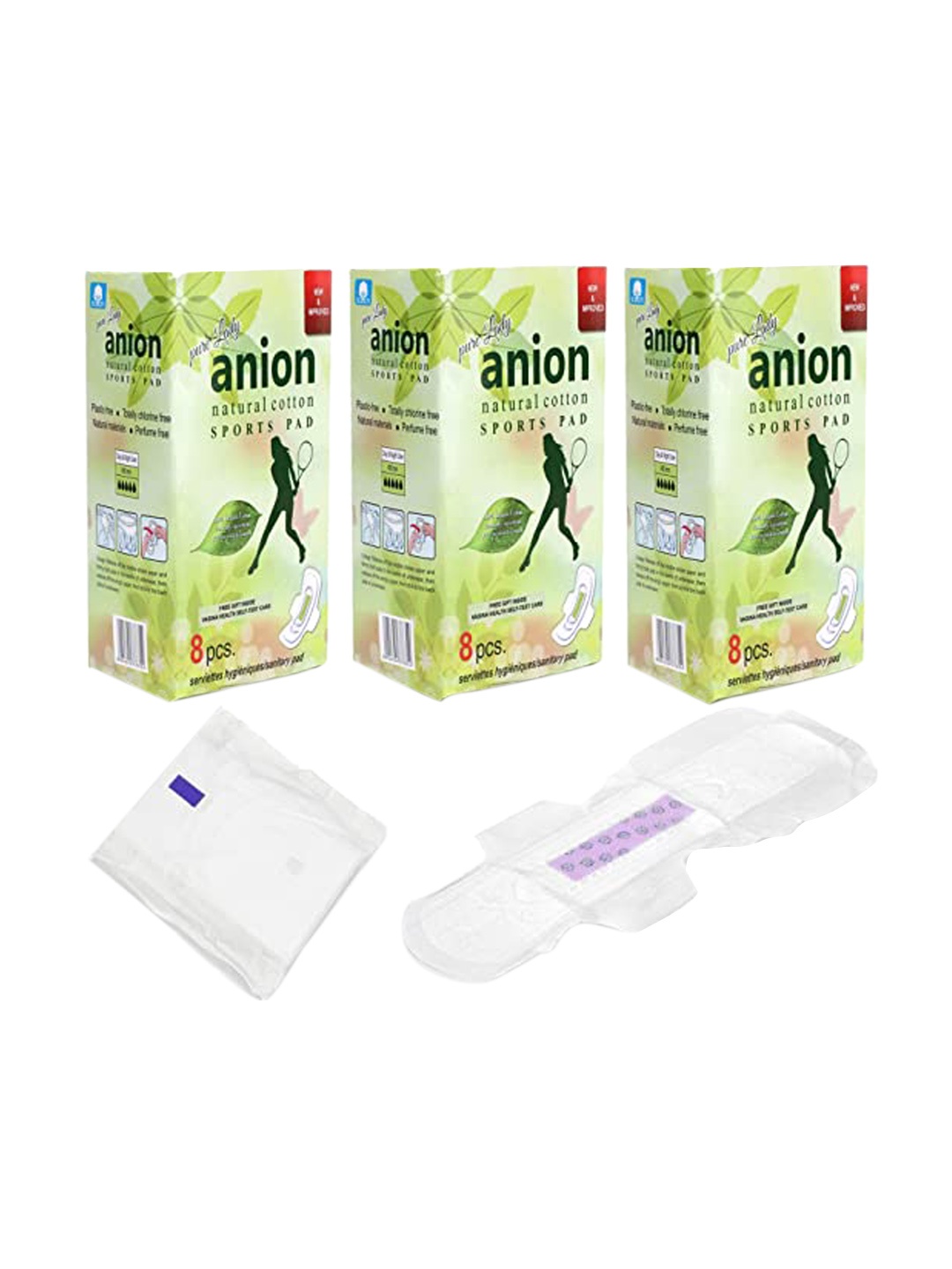 CareDone Set of 3 Anion Natural Cotton Ultra Thin Sports Sanitary Pads - 8 Pcs each, Green
CareDone Set of 3 Anion Natural Cotton Ultra Thin Sports Sanitary Pads - 8 Pcs each, Green
