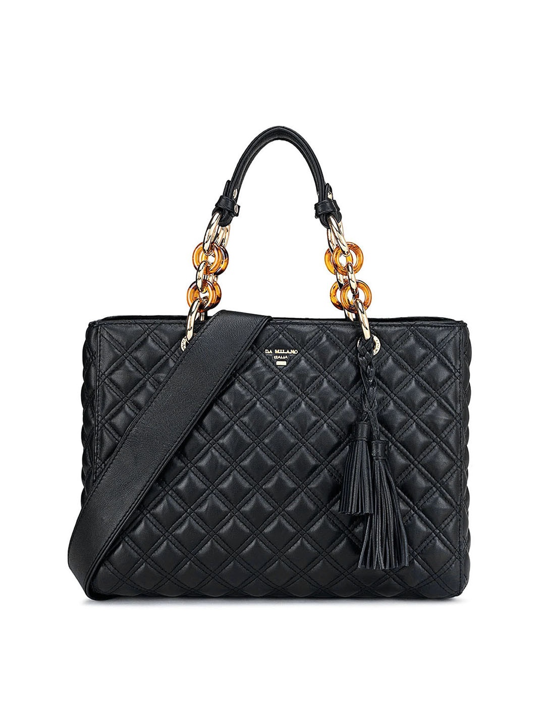 Da Milano Geometric Textured Leather Oversized Structured Handheld Bag with Quilted, Black
Da Milano Geometric Textured Leather Oversized Structured Handheld Bag with Quilted, Black