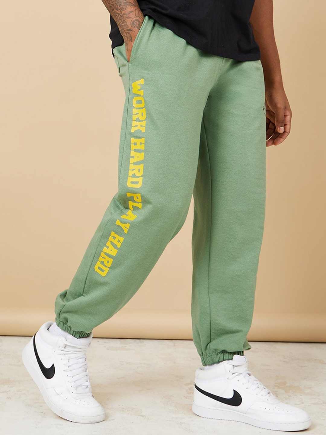 Styli Men Relaxed Fit Printed Detail Joggers, Green