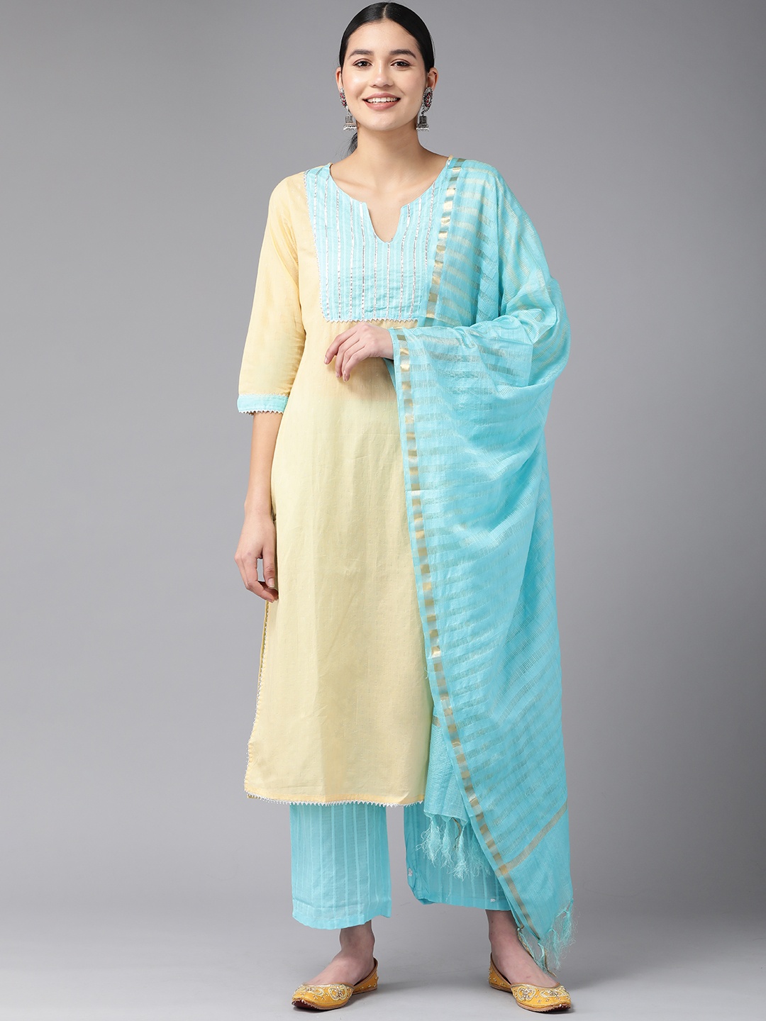 Amirah s Women Beige Yoke Design Gotta Patti Pure Cotton Kurta with Palazzos & With Dupatta
Amirah s Women Beige Yoke Design Gotta Patti Pure Cotton Kurta with Palazzos & With Dupatta