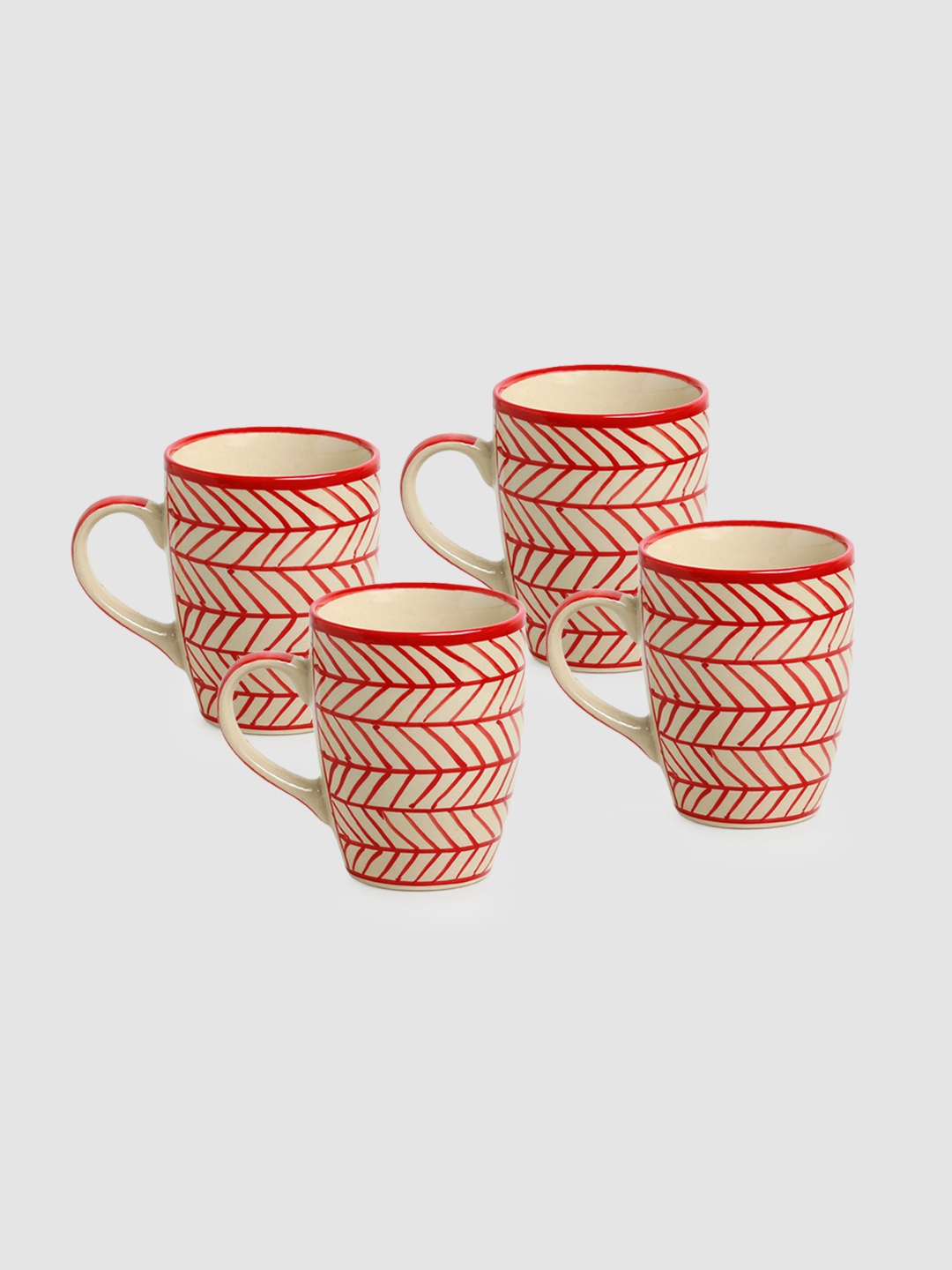 ExclusiveLane Red & White Set of 4 Geometric Printed Ceramic Glossy Cups 260 ml Each
ExclusiveLane Red & White Set of 4 Geometric Printed Ceramic Glossy Cups 260 ml Each