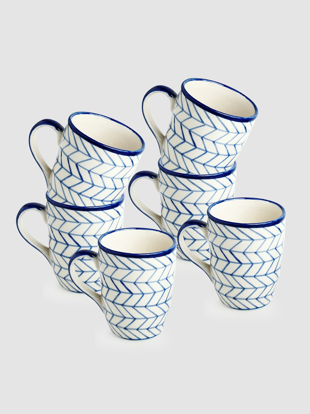 ExclusiveLane Set of 6 Indigo Chevron Design Hand-Painted Ceramic Coffee Mugs 300 ML Each, White
ExclusiveLane Set of 6 Indigo Chevron Design Hand-Painted Ceramic Coffee Mugs 300 ML Each, White