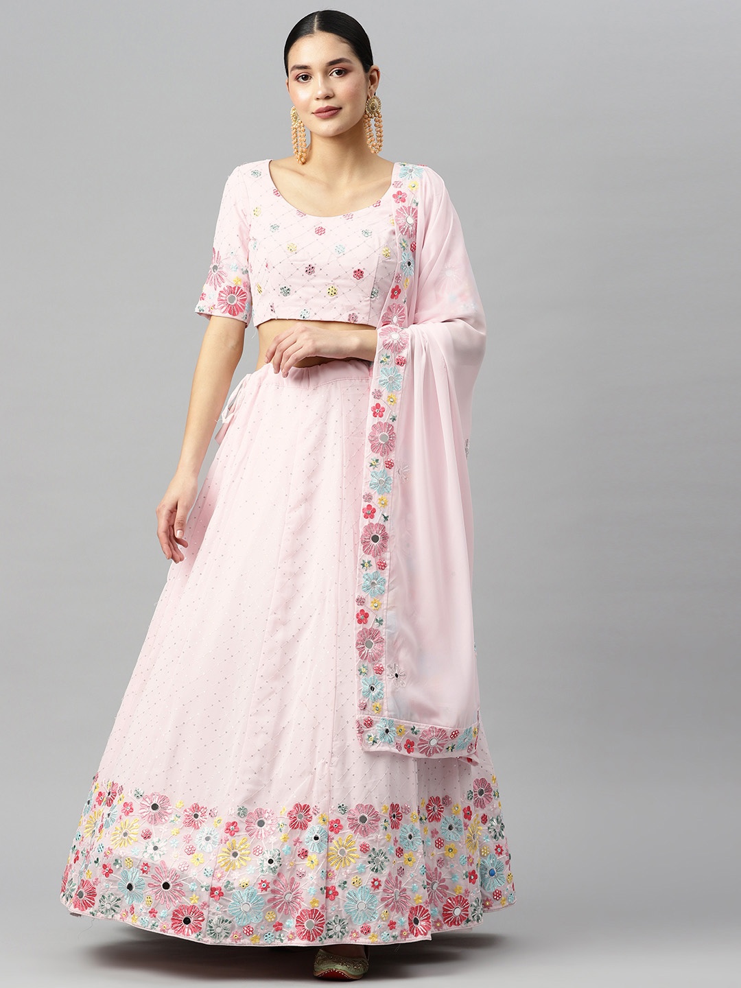 SHUBHKALA Embroidered Mirror Work Semi-Stitched Lehenga & Blouse With Dupatta, Pink
SHUBHKALA Embroidered Mirror Work Semi-Stitched Lehenga & Blouse With Dupatta, Pink