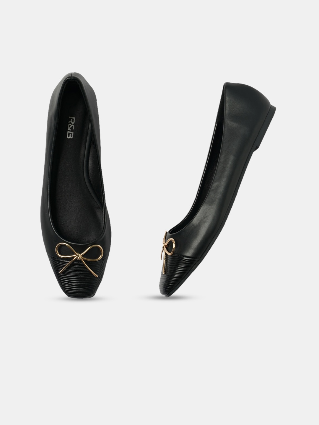 R&B Women Black Ballerinas with Bows Flats