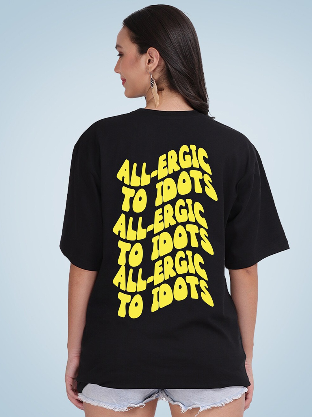 Mad Over Print Women Printed Loose Cotton T-shirt, Black