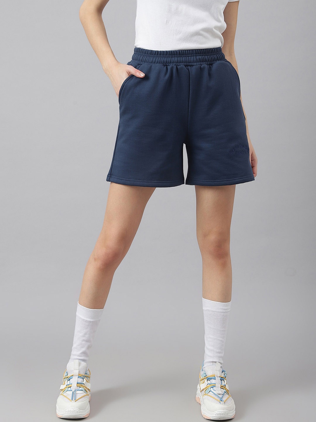 Fitkin Women Loose Fit High-Rise Sports Shorts, Blue