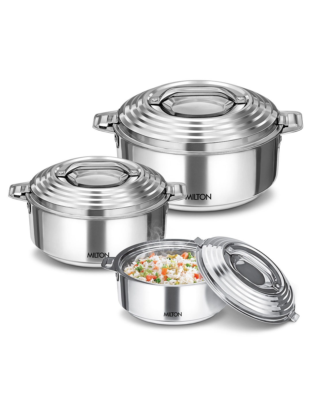 Milton Galaxia Gift Silver Toned Set of 3 Stainless Steel Casseroles 1 L 1.5 L 2.5 L
Milton Galaxia Gift Silver Toned Set of 3 Stainless Steel Casseroles 1 L 1.5 L 2.5 L