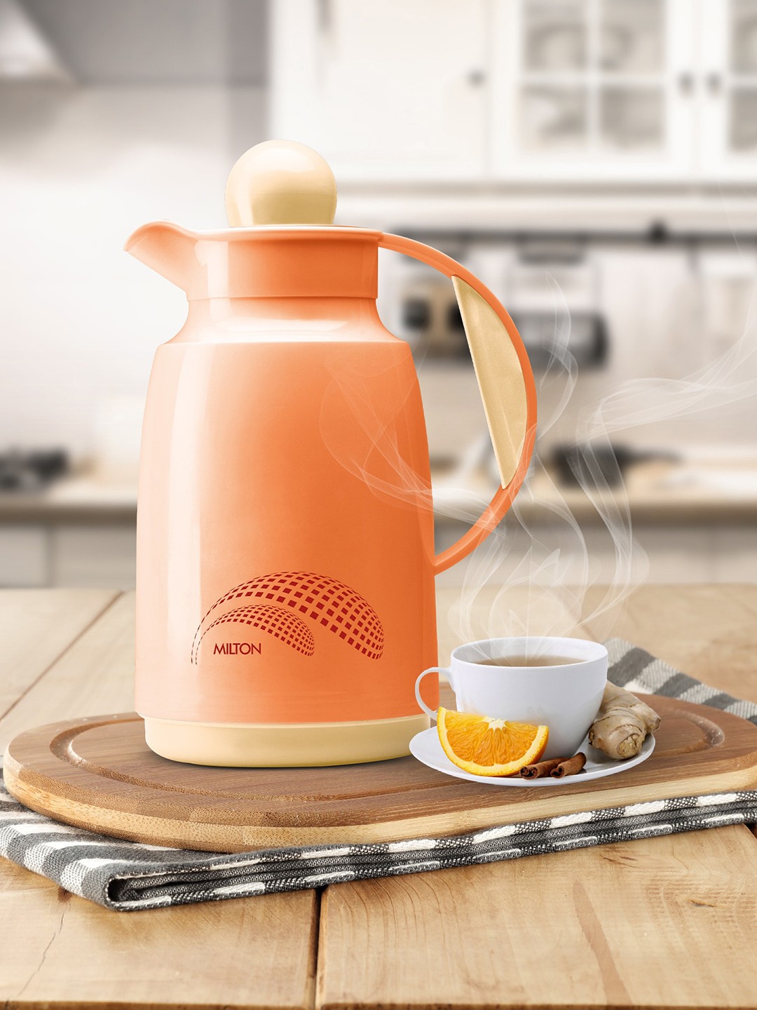 Milton Vienna 1000 Peach Vacuum Insulated Inner Glass Hot or Cold Flask Water Bottle 1L