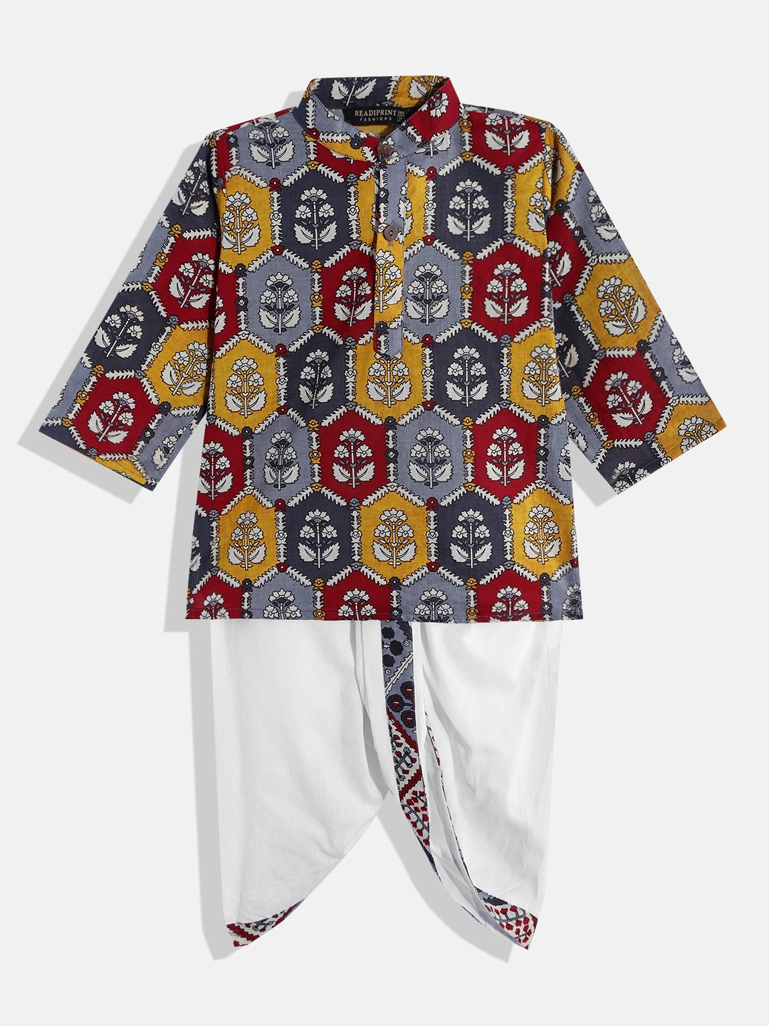Readiprint Fashions Boys Multicoloured Ethnic Motifs Printed Pure Cotton Kurta with Dhoti Pants, Multi
Readiprint Fashions Boys Multicoloured Ethnic Motifs Printed Pure Cotton Kurta with Dhoti Pants, Multi