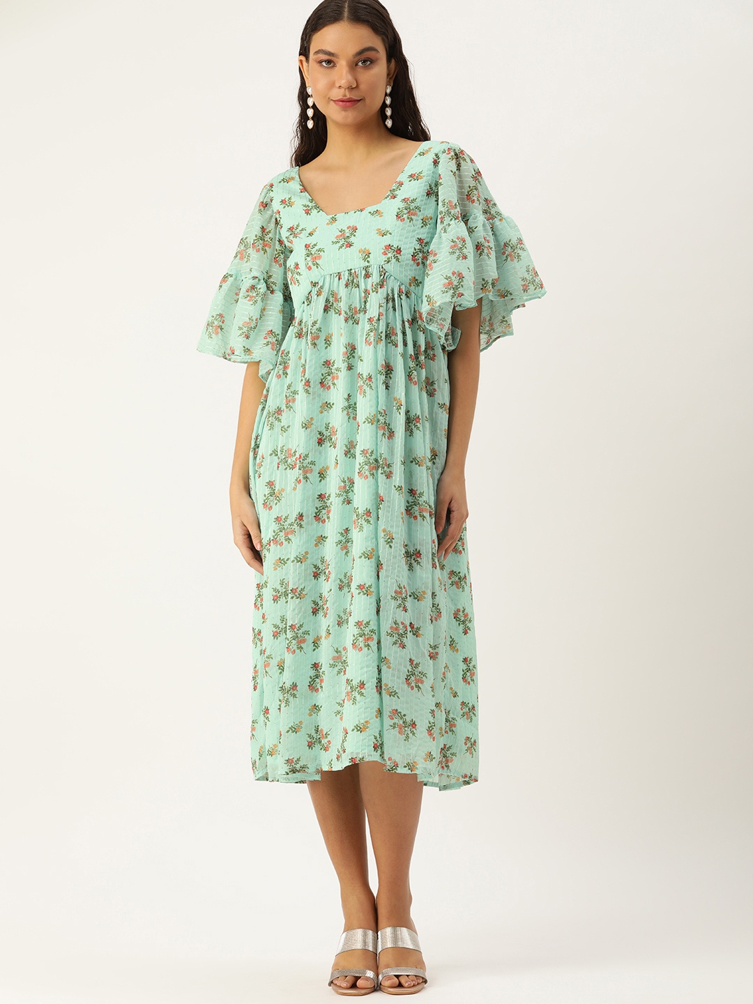 Ethnovog Floral Print Flared Sleeves Sequinned Georgette A-Line Midi Dress, Sea green
Ethnovog Floral Print Flared Sleeves Sequinned Georgette A-Line Midi Dress, Sea green