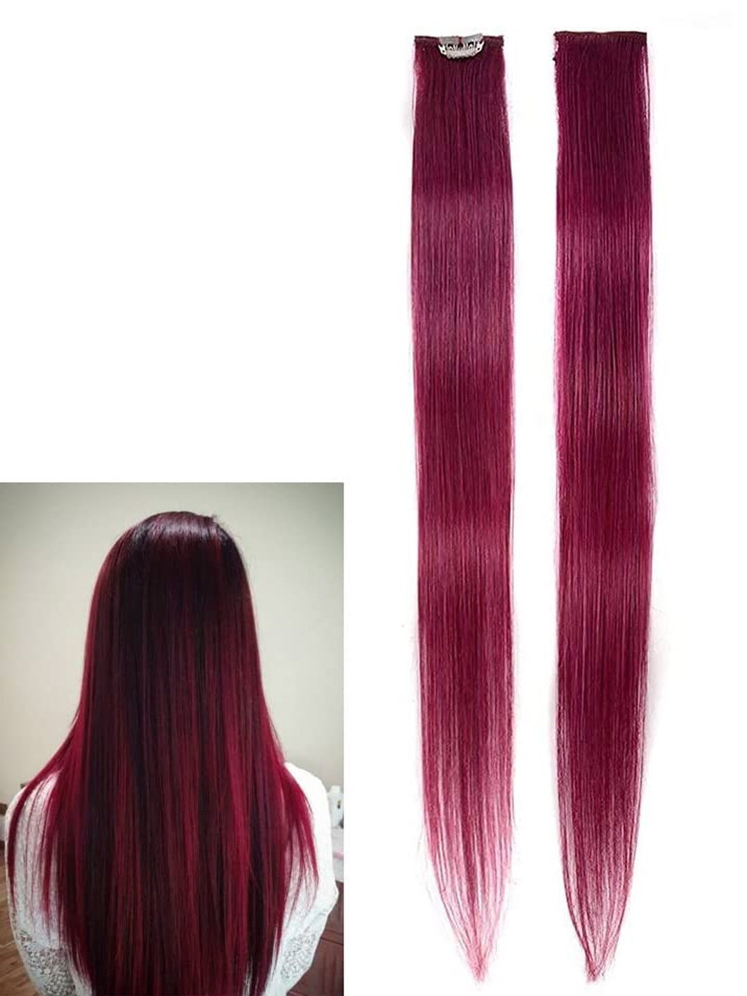 CHANDERKASH Set of 2 18" Straight Single Clip Hair Streak Color Hair Extension- Burgundy
CHANDERKASH Set of 2 18" Straight Single Clip Hair Streak Color Hair Extension- Burgundy