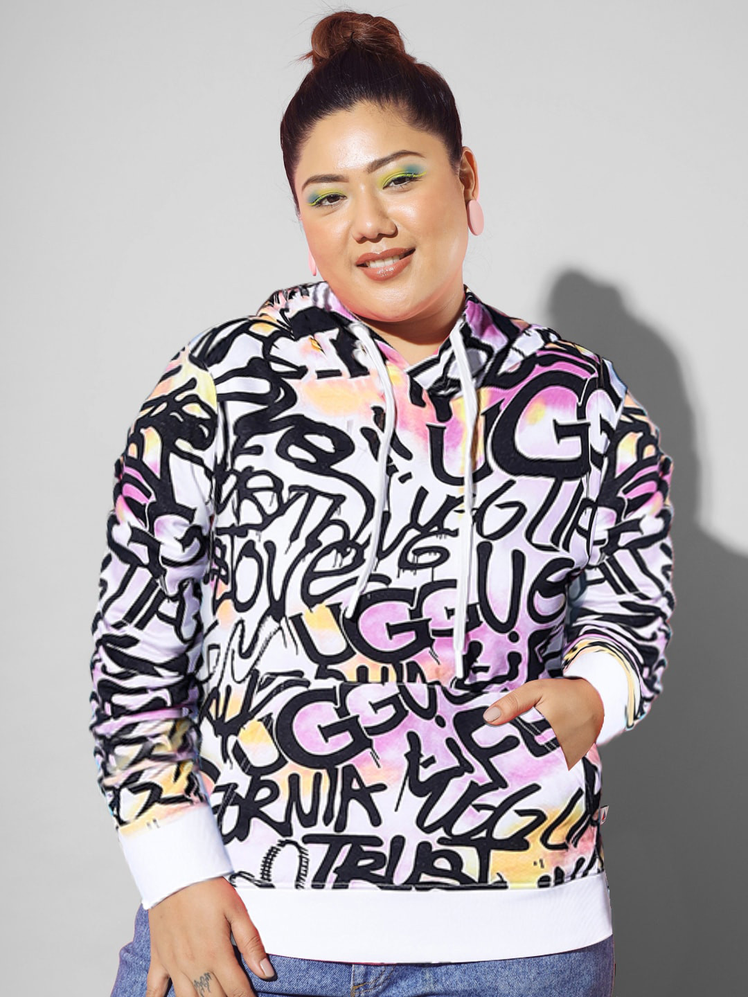 BEYOUND SIZE - THE DRY STATE Women Multicoloured Printed Hooded Sweatshirt, Multi
BEYOUND SIZE - THE DRY STATE Women Multicoloured Printed Hooded Sweatshirt, Multi