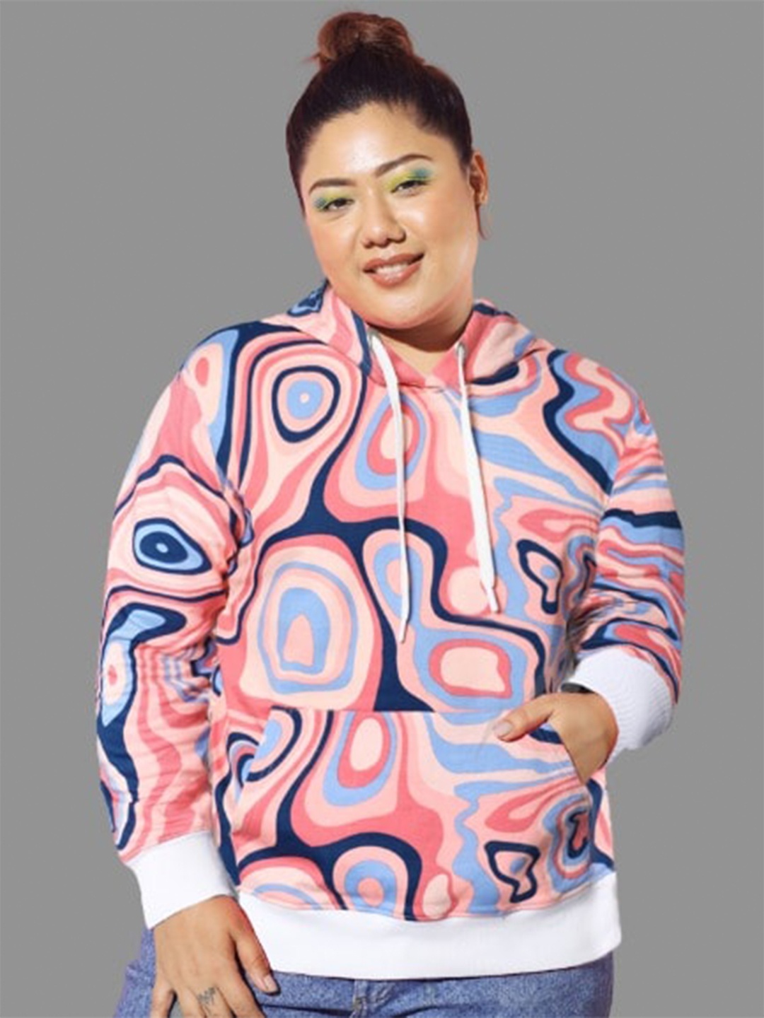 BEYOUND SIZE - THE DRY STATE Women Multicoloured Printed Hooded Sweatshirt, Multi
