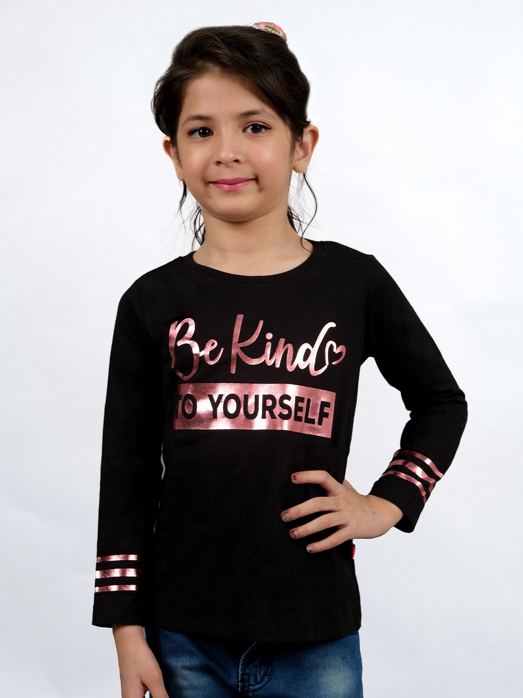 3PIN Girls Typography Printed T-shirt, Black