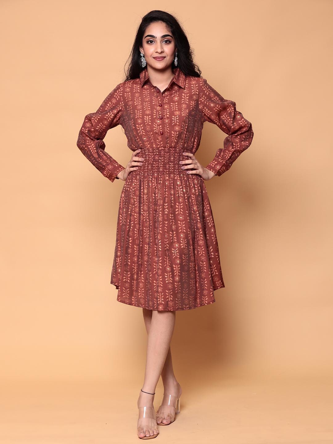 ZARI Ethnic Motifs Ethnic Dress, Brown